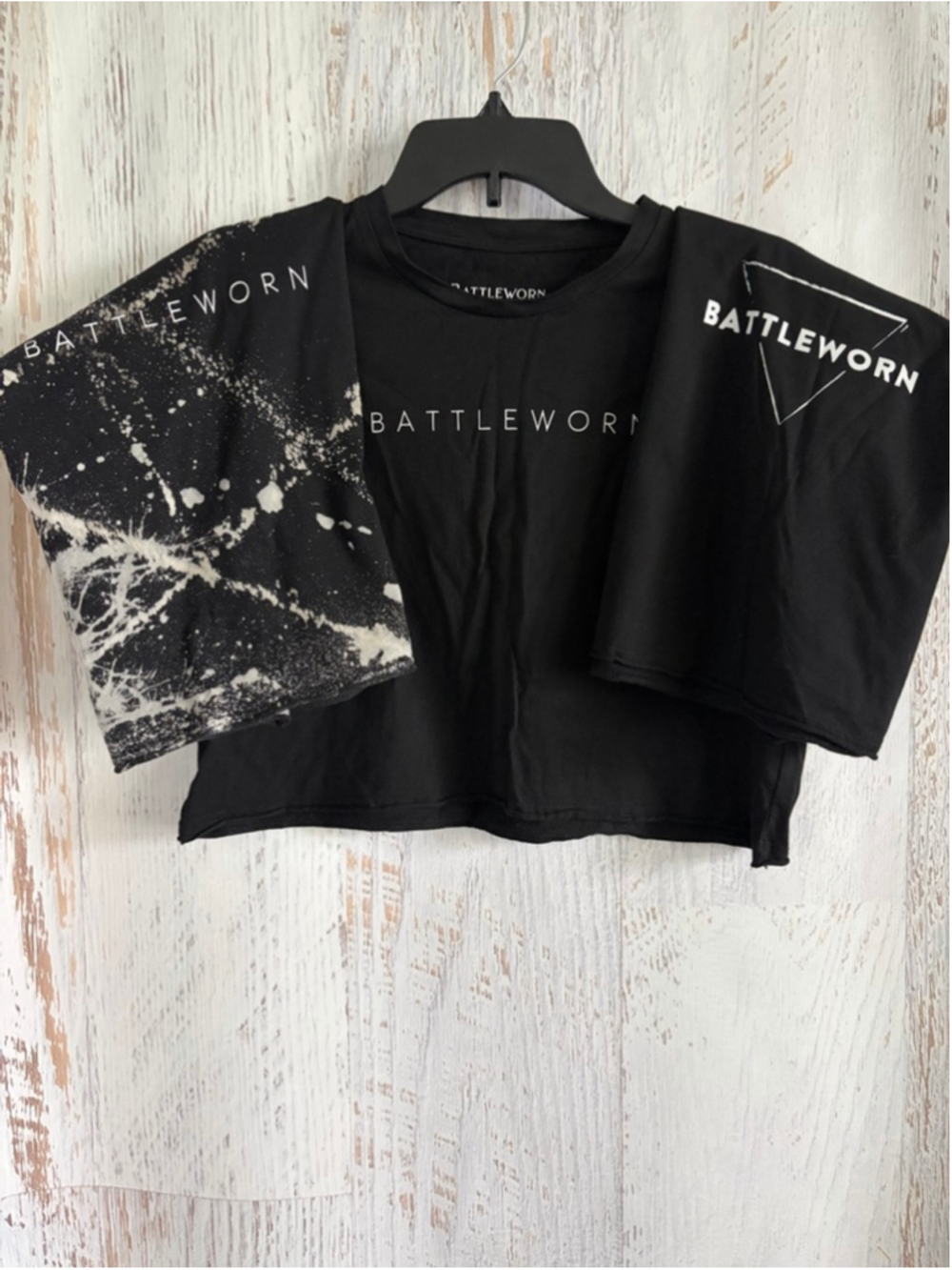 Women's BATTLEWORN set of 3 Crop Top Large Black White